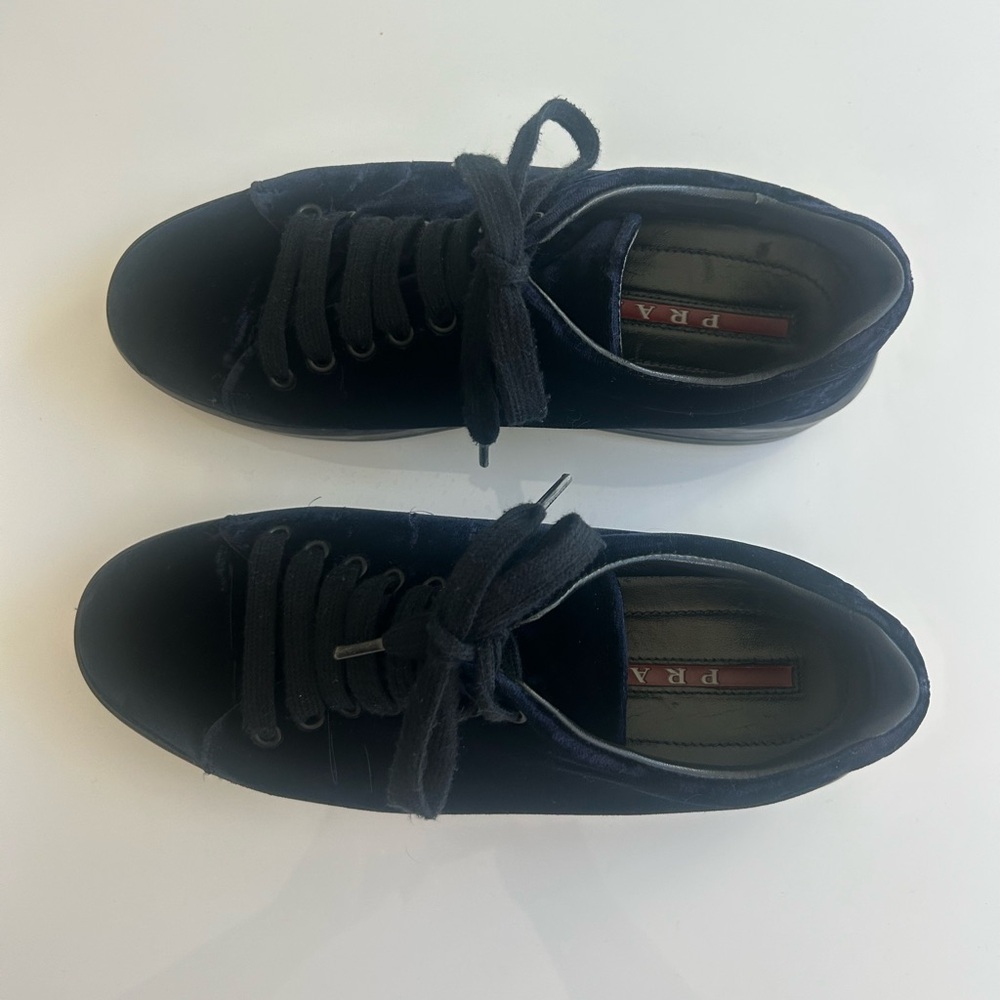 Prada Navy Velvet Sneakers